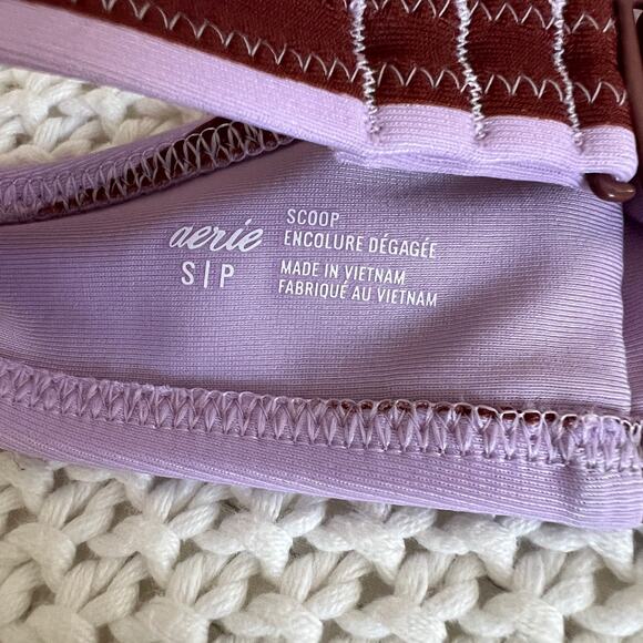 Aerie Scoop Neck Tie Strap Bikini Swim Top Purple Stripe Size Small P - Picture 4 of 4